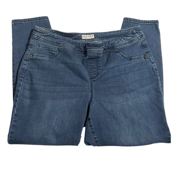 Ava & Viv Womens Jeans Size 16W Mid Rise Skinny Pull On Denim Jeans Dark Wash - Picture 3 of 10